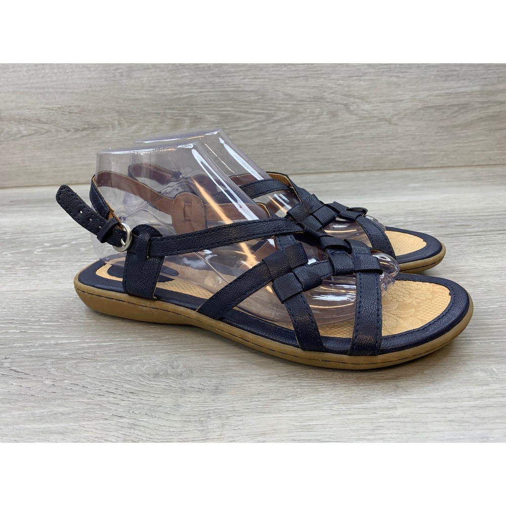 b.o.c. Born Concept Navy Blue Strappy Flat Sandals Women's 9 Comfort Shoes